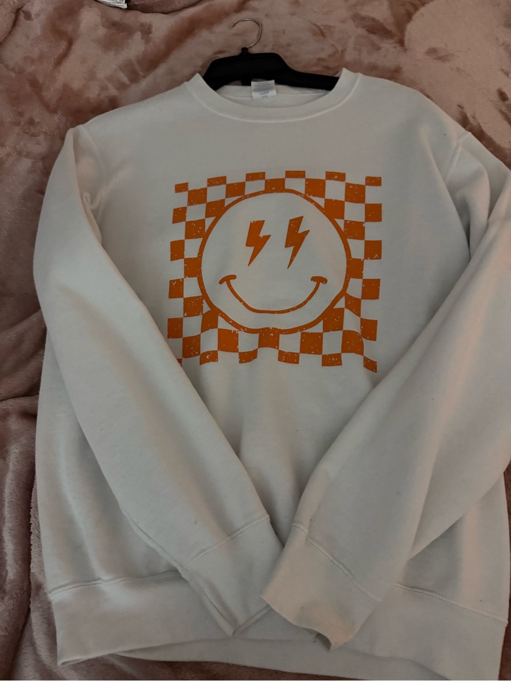 Vols themed White Graphic Crewneck Sweatshirt with Orange Smiley Design